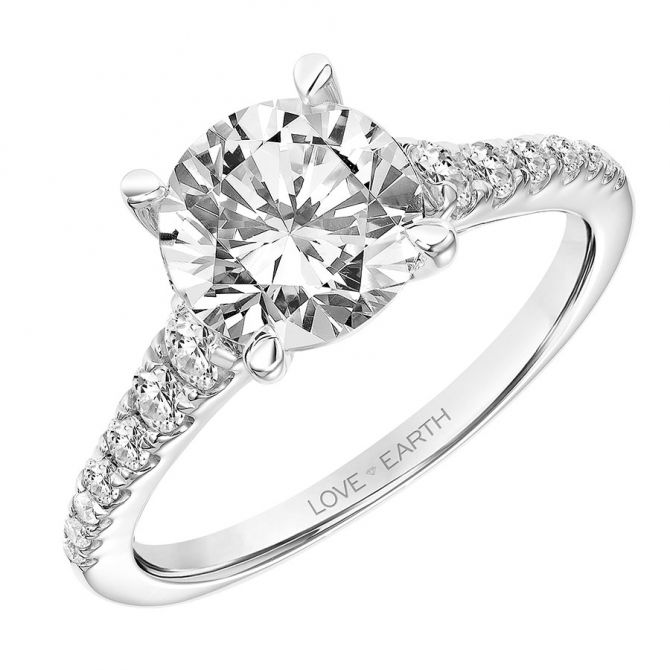 Love Earth Engagement Ring Setting with Lab Grown Diamond Tapered Shank in White Gold
