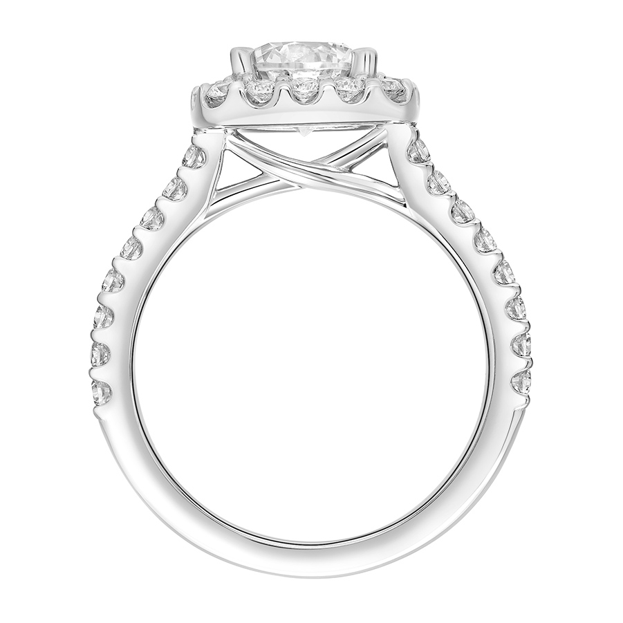Love Earth Engagement Ring Setting with Lab Grown Diamond Cushion Halo & Shank in White Gold, .72 ct