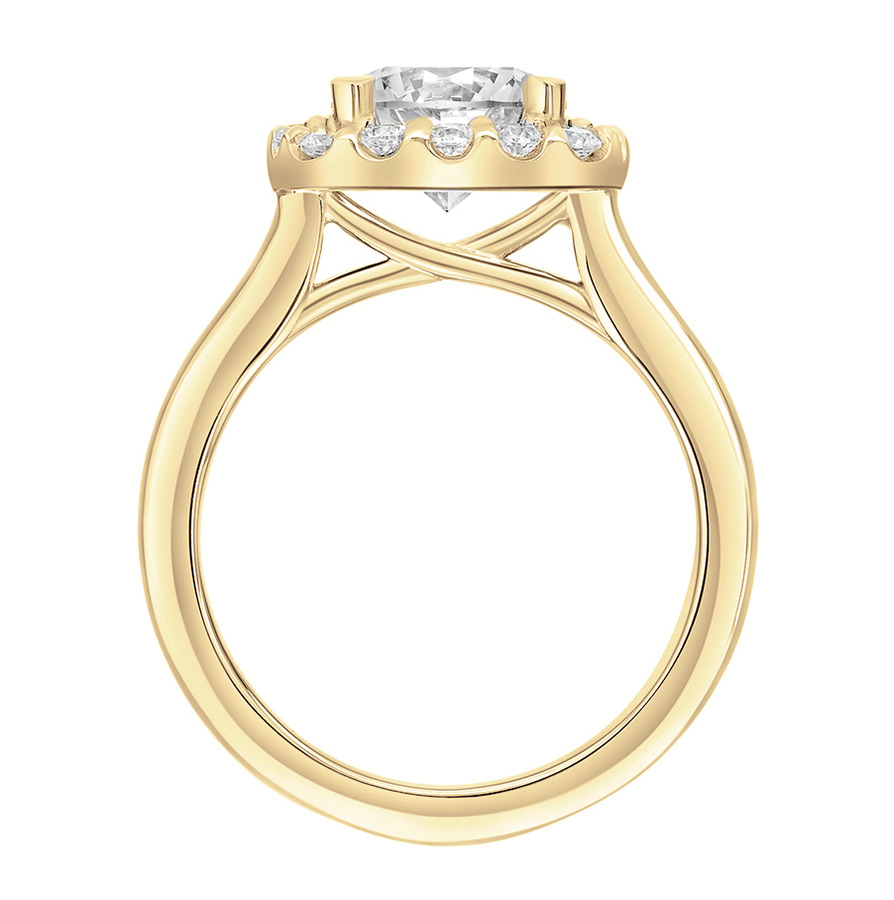 Love Earth Engagement Ring Setting with Lab Grown Diamond Cushion Halo in Yellow Gold