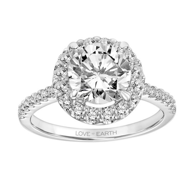 Love Earth Engagement Ring Setting with Lab Grown Diamond Halo & Shank in White Gold, .51 cttw
