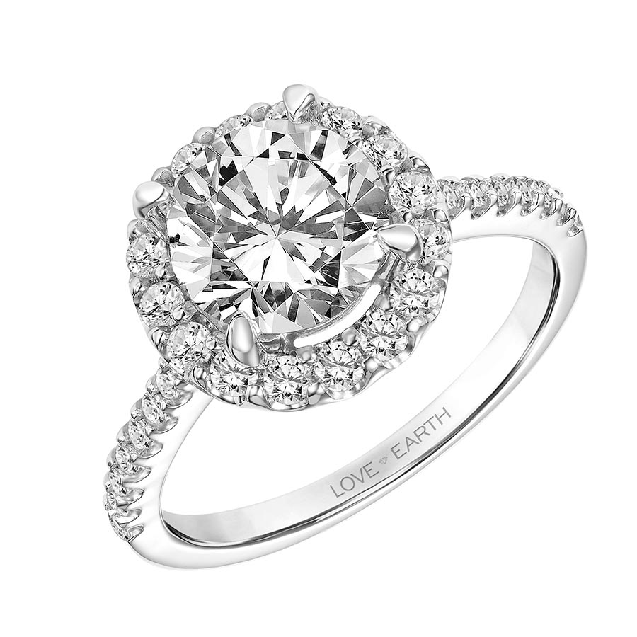 Love Earth Engagement Ring Setting with Lab Grown Diamond Halo & Shank in White Gold, .51 cttw