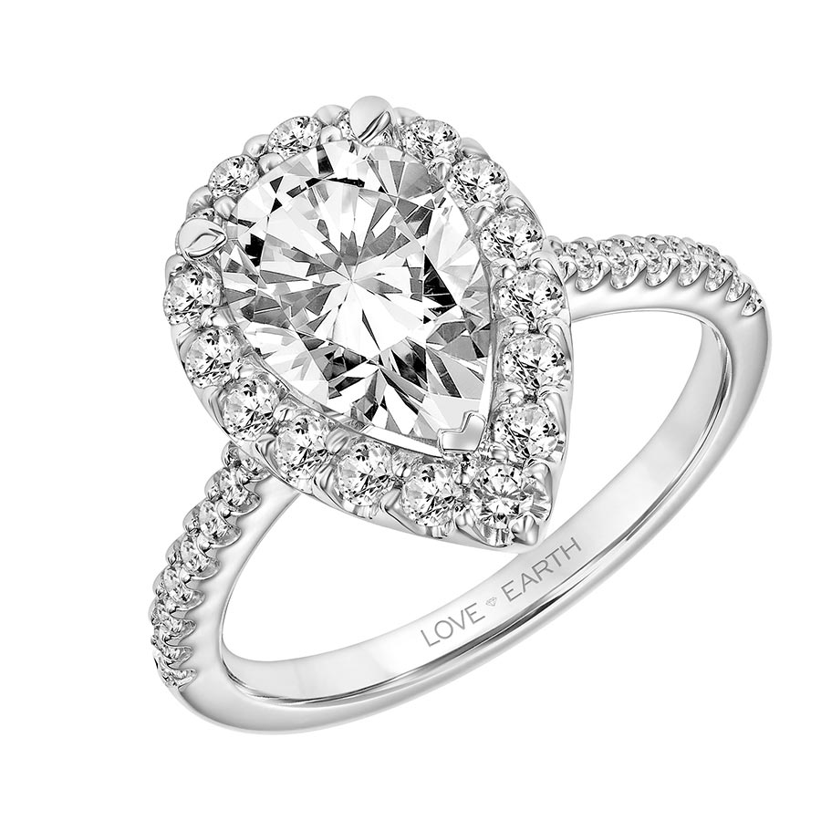 Love Earth Engagement Ring Setting with Lab Grown Diamond Pear Shaped Halo & Shank in White Gold