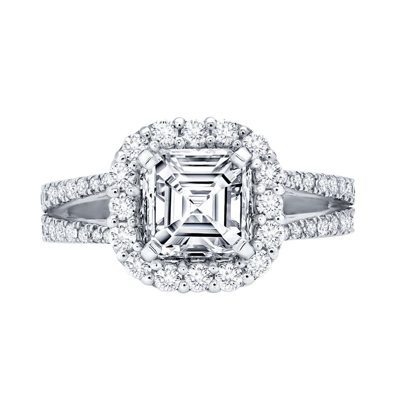 Peter Storm Diamond Cushion Halo & Split Shank Engagement Ring Setting in White Gold