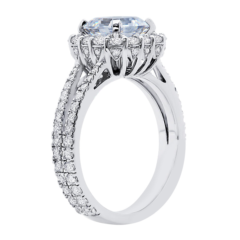 Peter Storm Diamond Cushion Halo & Split Shank Engagement Ring Setting in White Gold