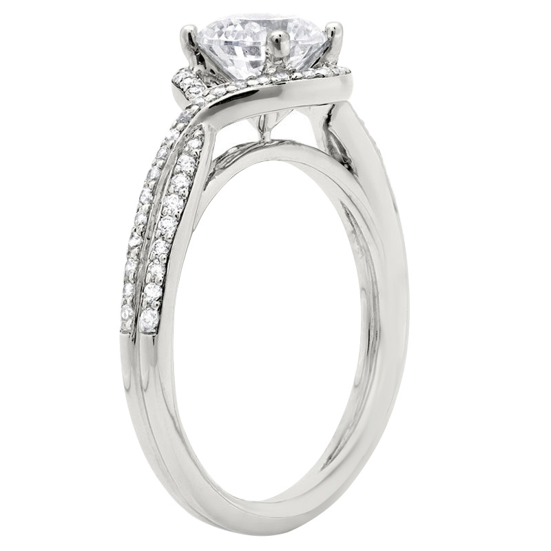 Peter Storm Diamond Halo & Criss Cross Shank Engagement Ring Setting in White Gold
