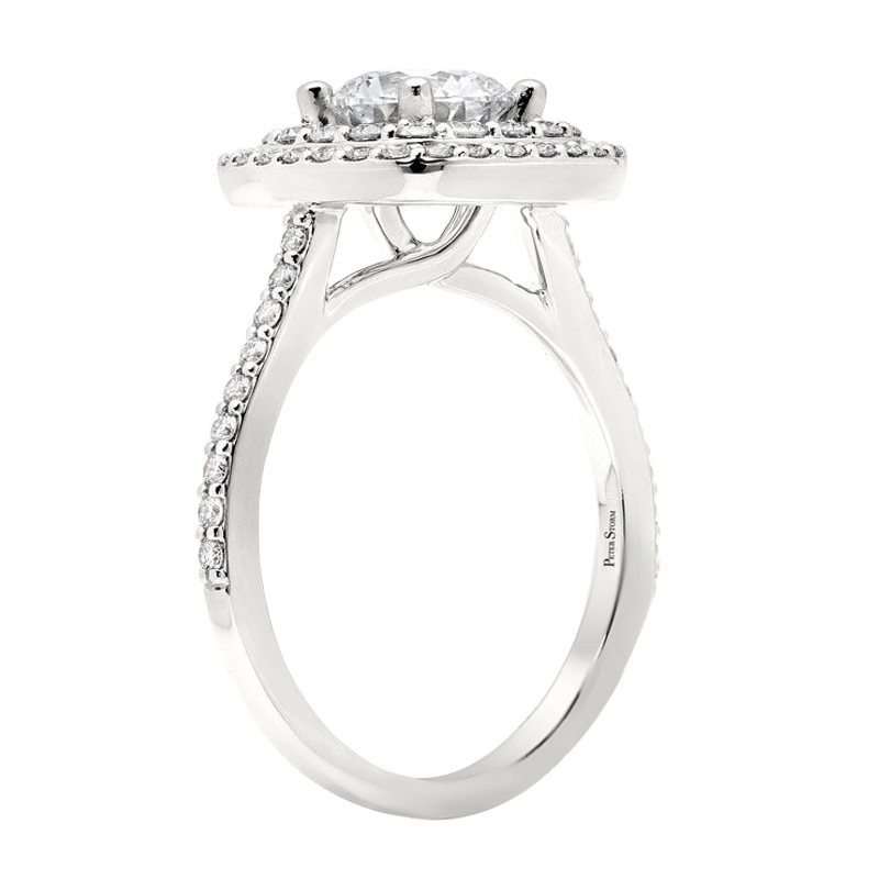 Peter Storm Diamond Double Cushion Halo Engagement Ring Setting in White Gold