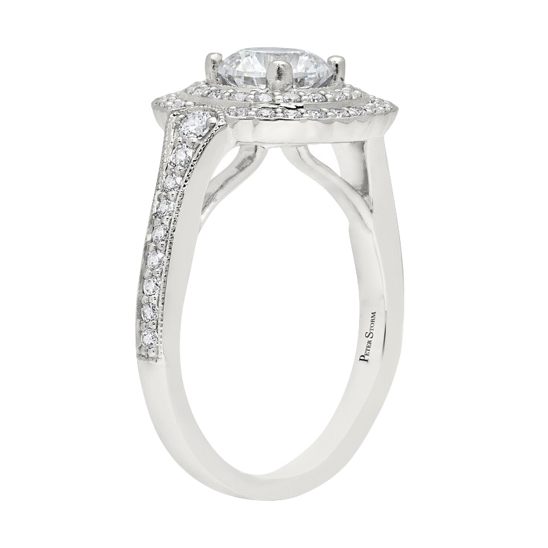Peter Storm Double Halo Milgrain Engagement Ring Setting in White Gold