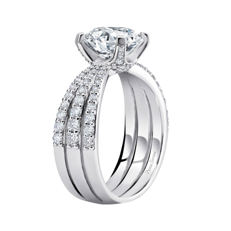 Peter Storm Diamond 3 Row Open Shank Engagement Ring Setting in White Gold