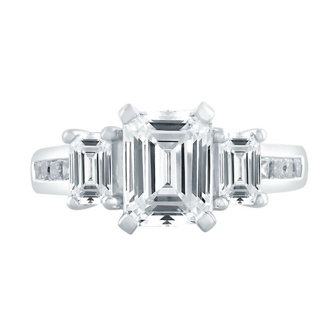 A. Jaffe Emerald Cut Diamond 3 Stone & Channel Set Shank Euro Band Ring Setting in White Gold