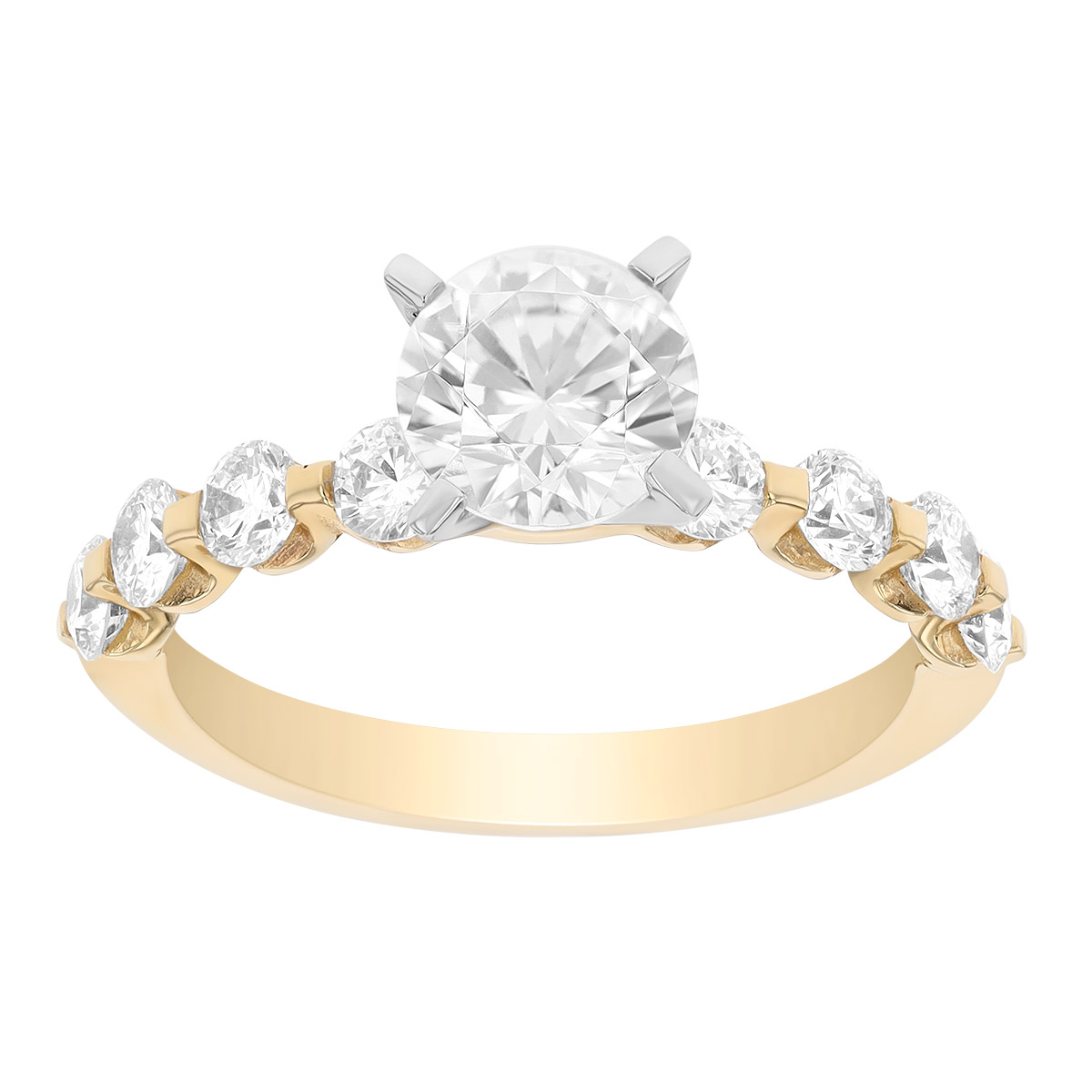 Diamond 8 Stone Bar Prong Engagement Ring Setting in Yellow Gold