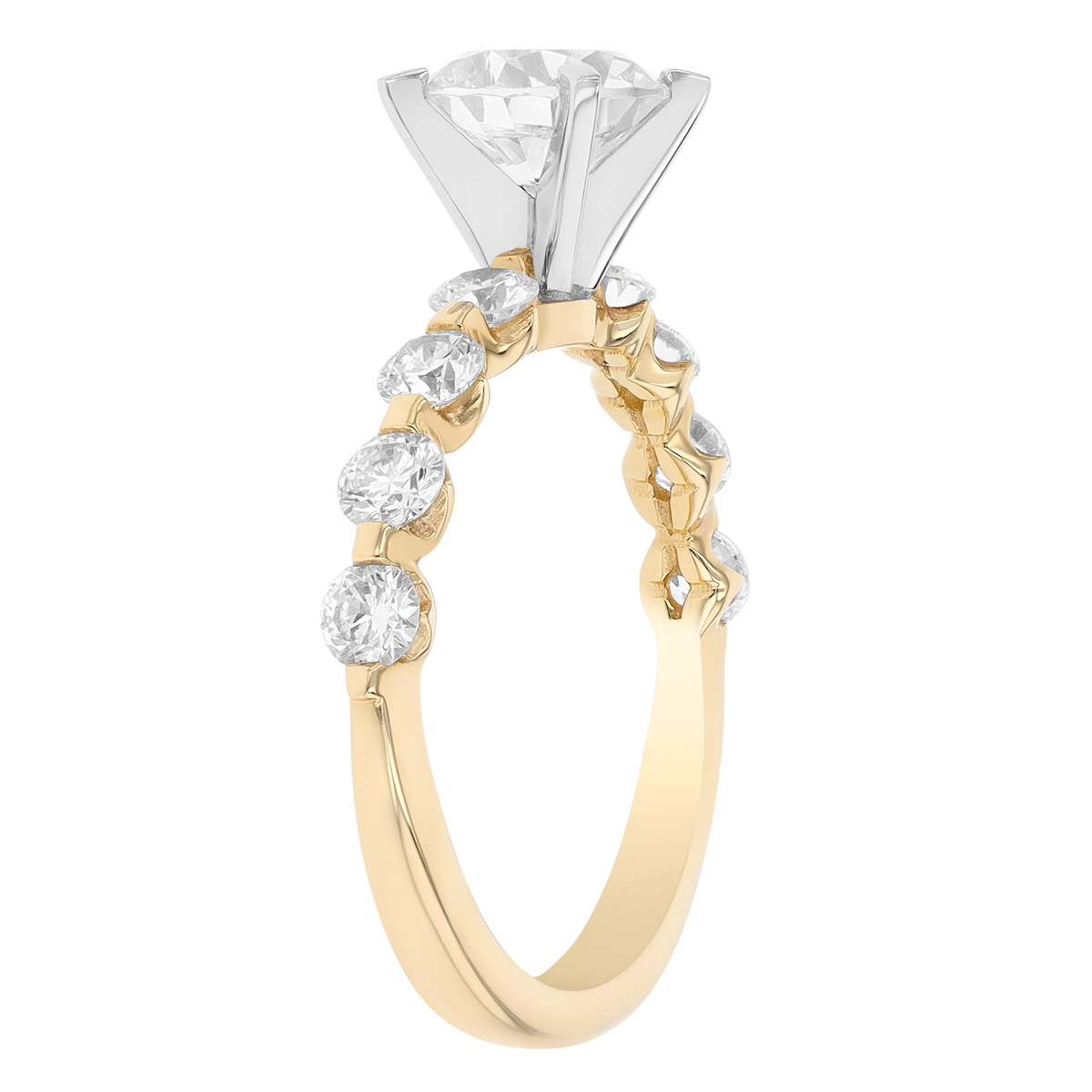 Diamond 8 Stone Bar Prong Engagement Ring Setting in Yellow Gold