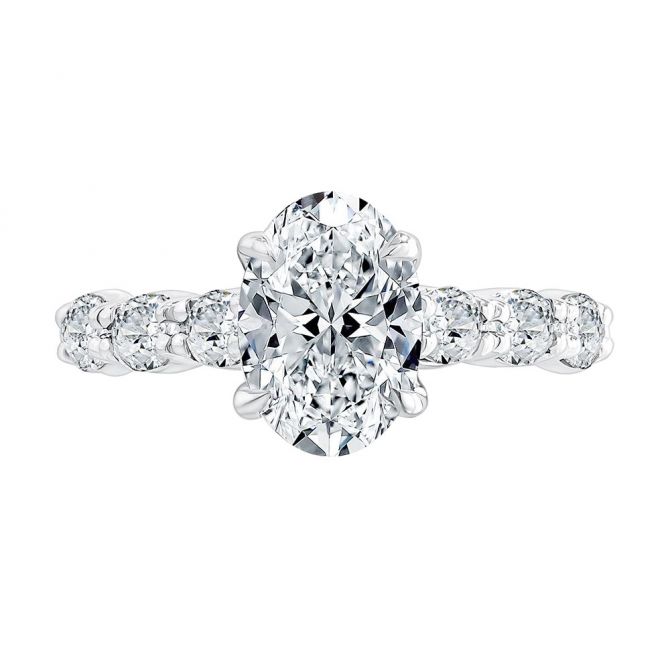 A. Jaffe Oval Diamond Side Stone Engagement Ring Setting with Euro Band in White Gold