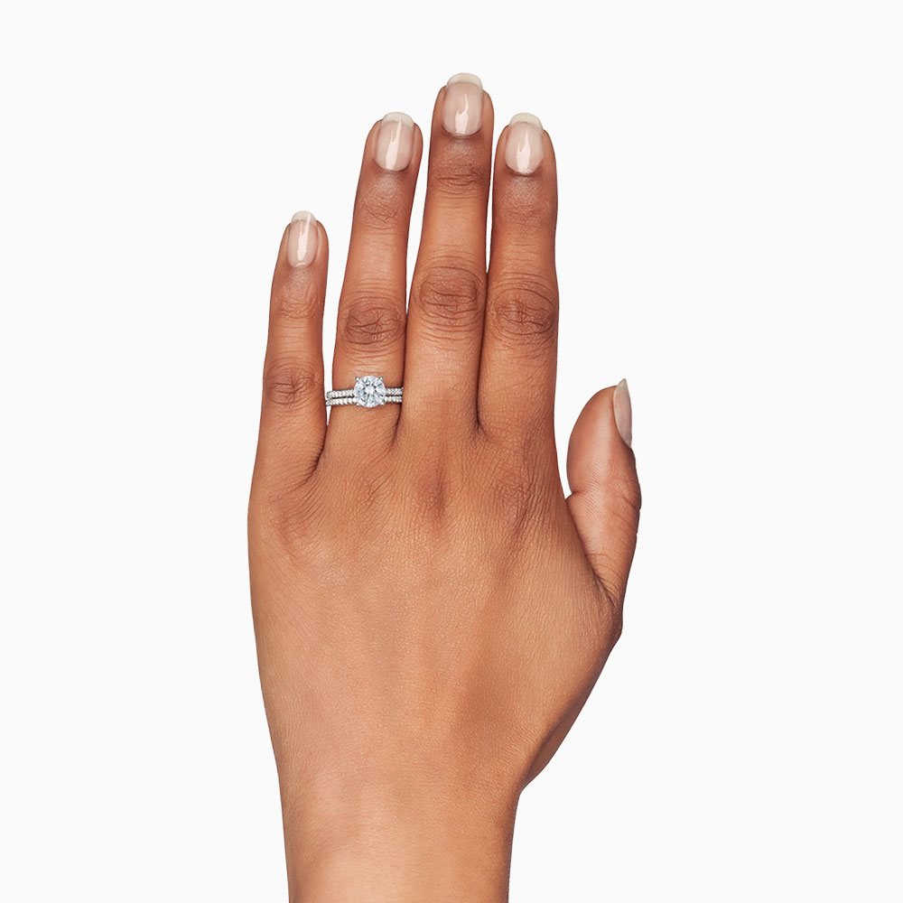 18K Gold Petite French Cut Diamond Side Stone Engagement Ring Setting