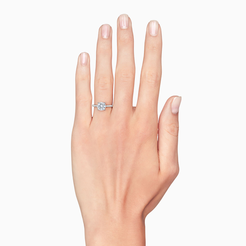 18K Gold Petite French Cut Diamond Side Stone Engagement Ring Setting