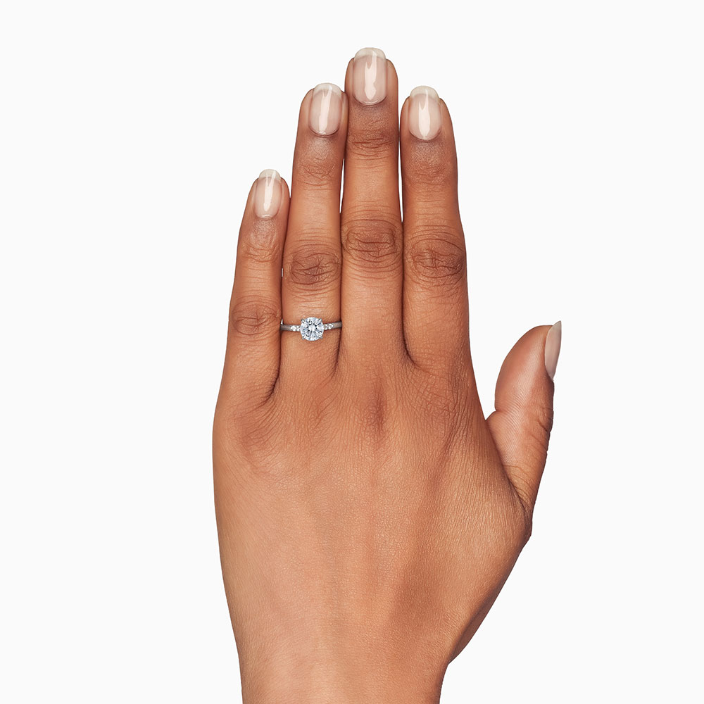 18K Gold Silk Prong Diamond Trio Accent Engagement Ring Setting