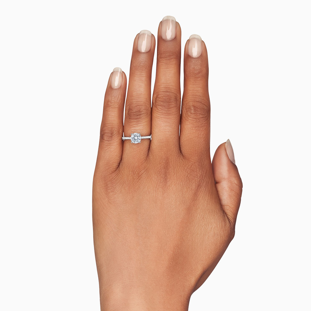 18K Gold Diamond Pavé Half Shank Tapered Engagement Ring Setting