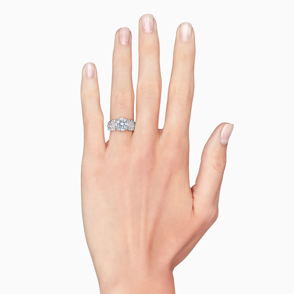 18K Gold Bold Diamond Pavé 3 Row Engagement Ring Setting