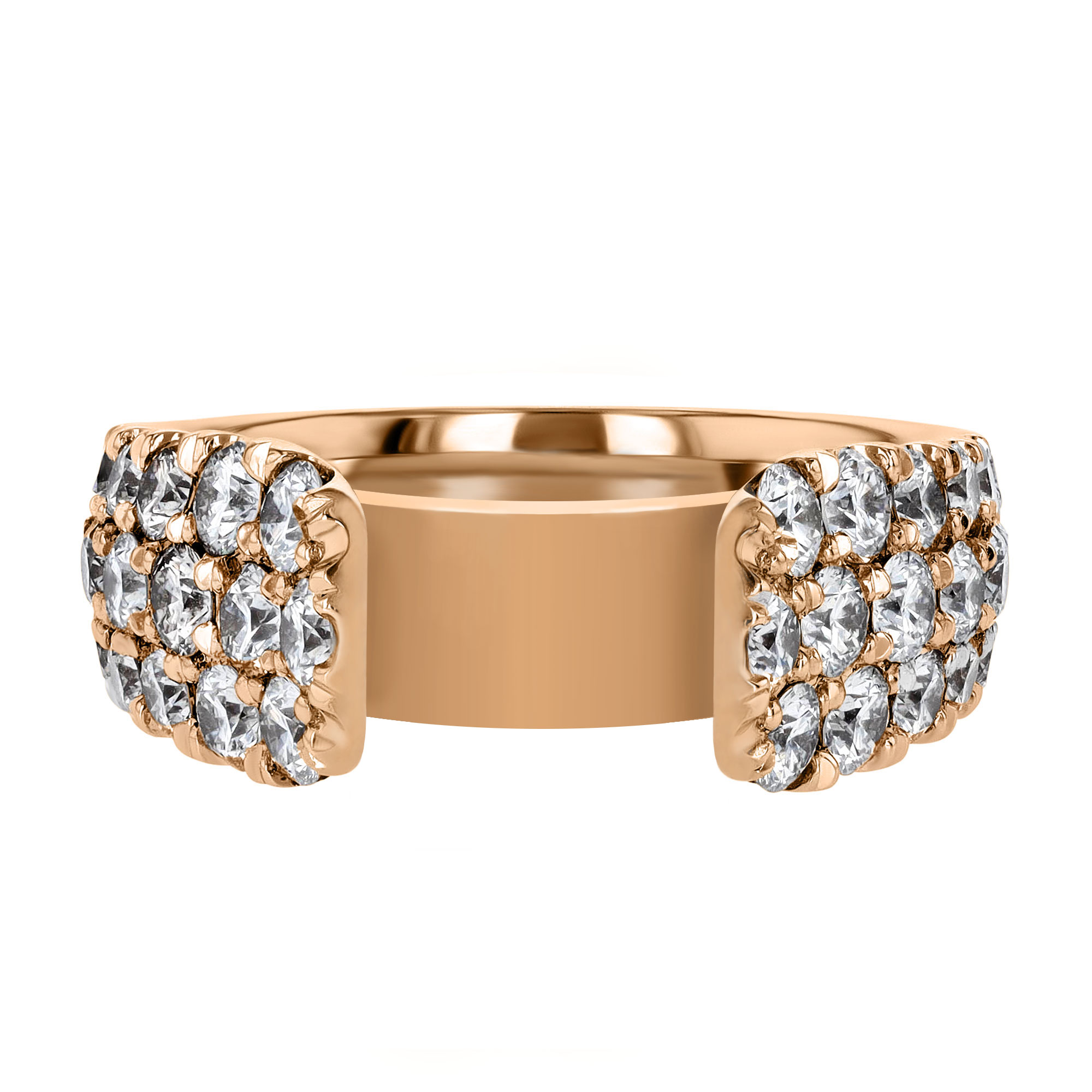 18K Gold Bold Diamond Pavé 3 Row Engagement Ring Setting