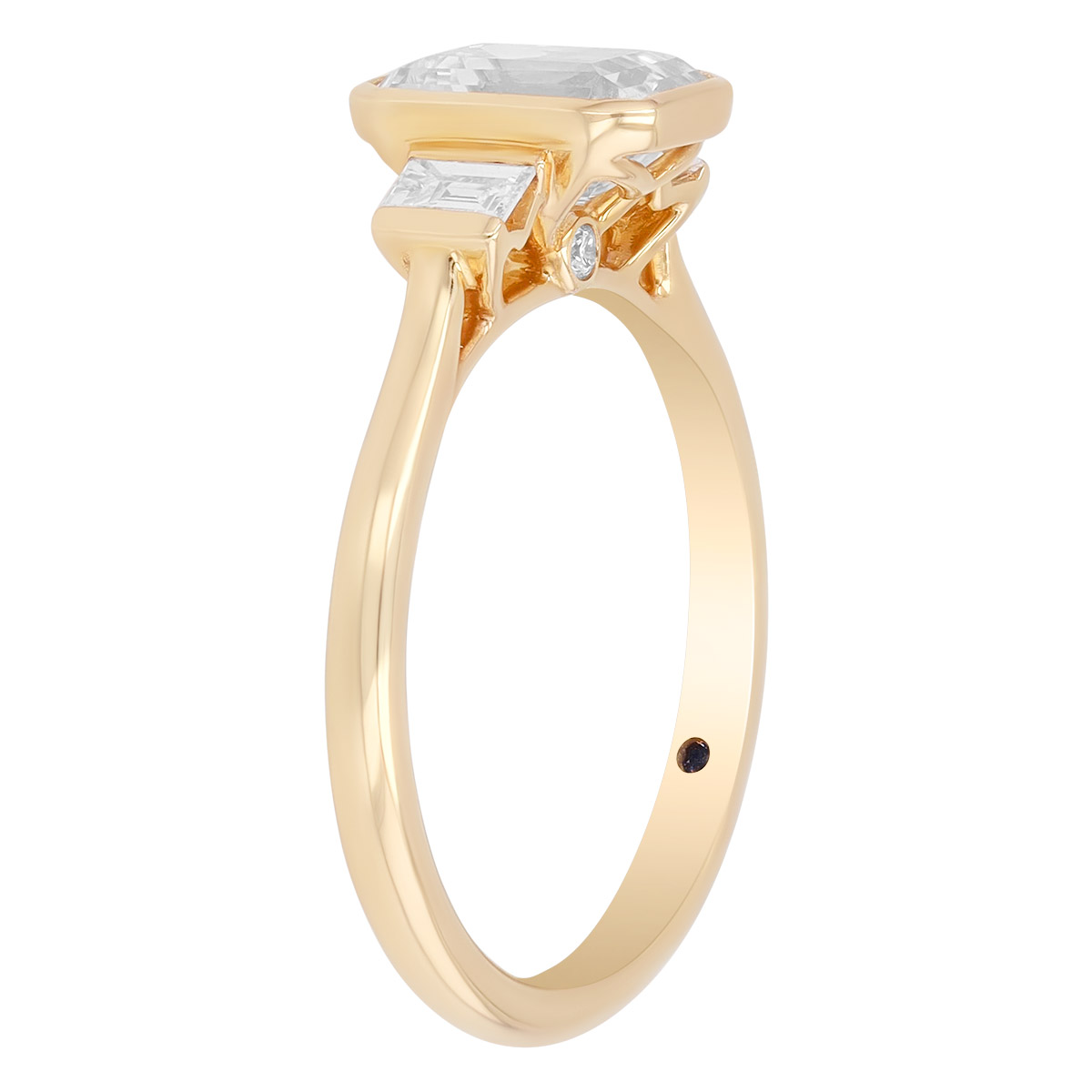 Diamond 3 Stone Engagement Ring Setting for Emerald Cut Center in Yellow Gold