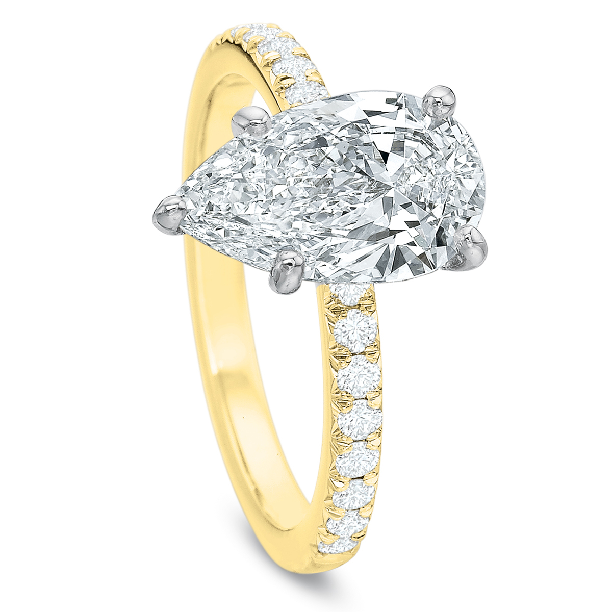 Yellow Gold Modern Classic French Cut Diamond Engagement Ring Setting