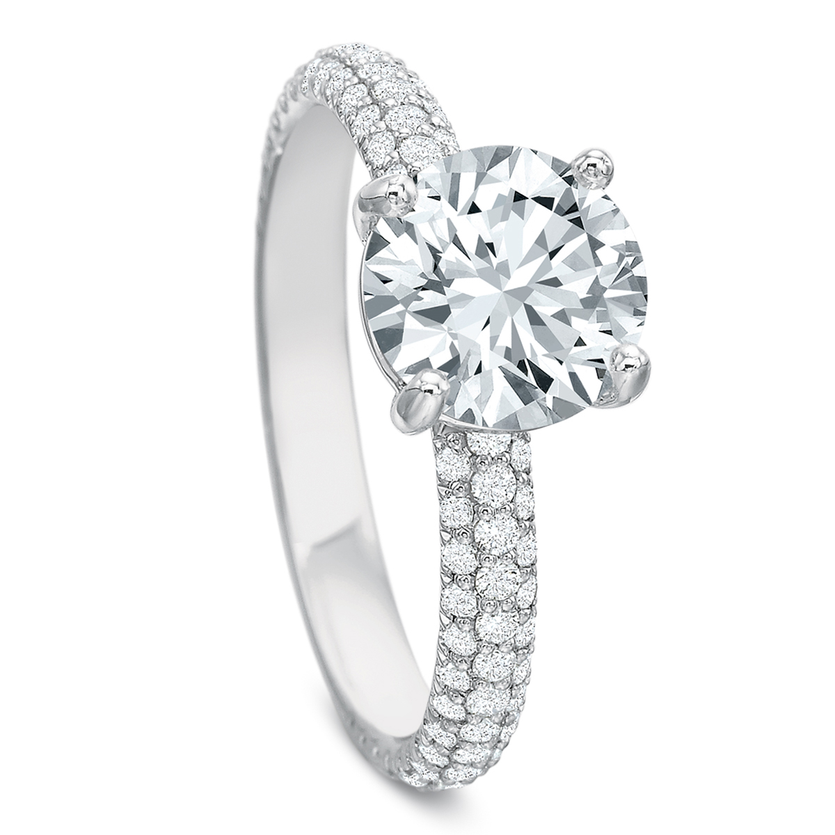 White Gold Modern Classic 3 Row Diamond Pave Engagement Ring Setting