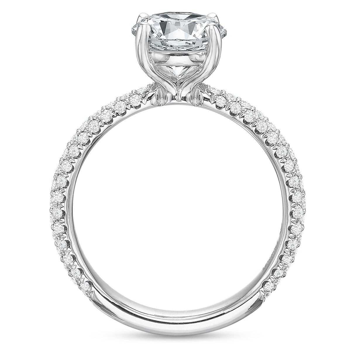 White Gold Modern Classic 3 Row Diamond Pave Engagement Ring Setting