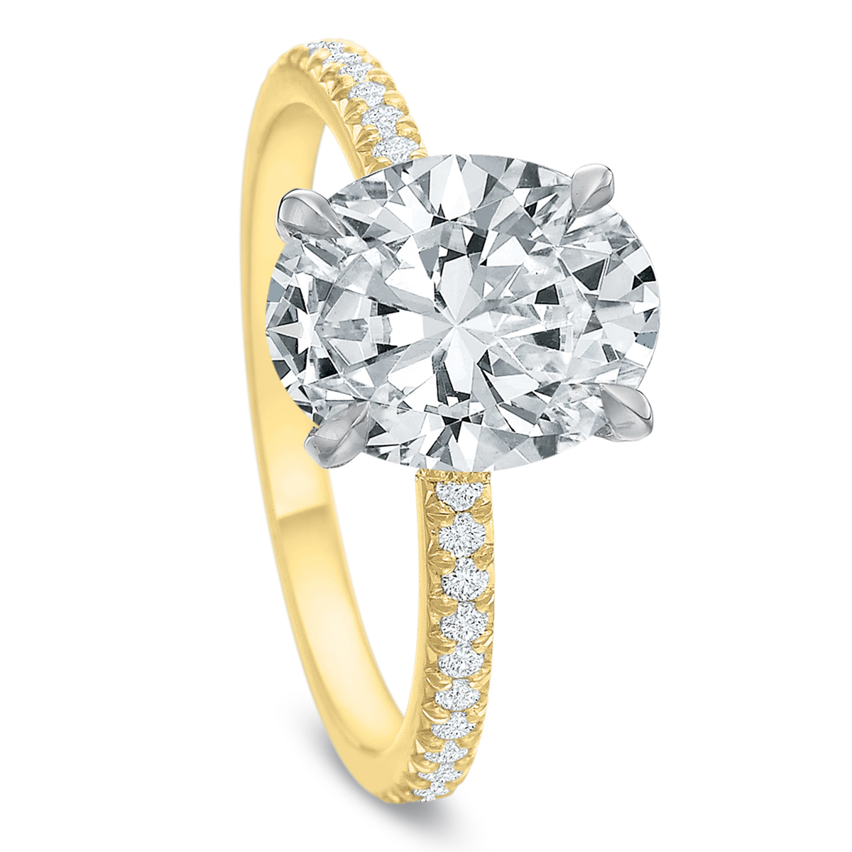 Yellow Gold Modern Classic French Cut Diamond Engagement Ring Setting