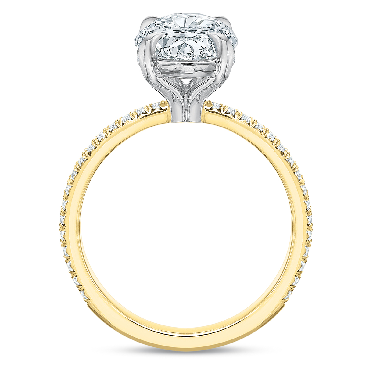 Yellow Gold Modern Classic French Cut Diamond Engagement Ring Setting