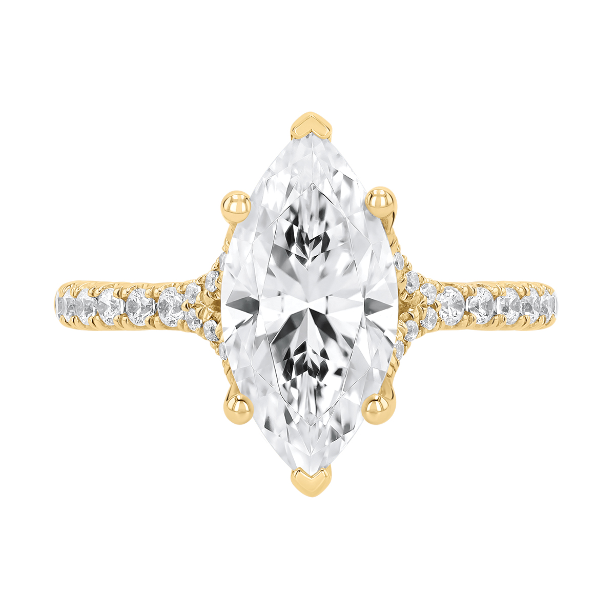 A. Jaffe Marquise Diamond & Side Stone Engagement Ring Setting in Yellow Gold