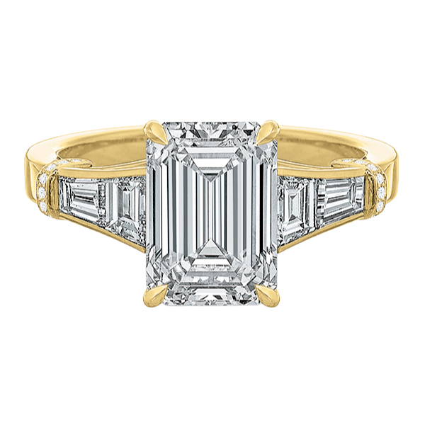 Channel & Prong Set Emerald Cut Diamond Engagement Ring Setting in Yellow Gold
