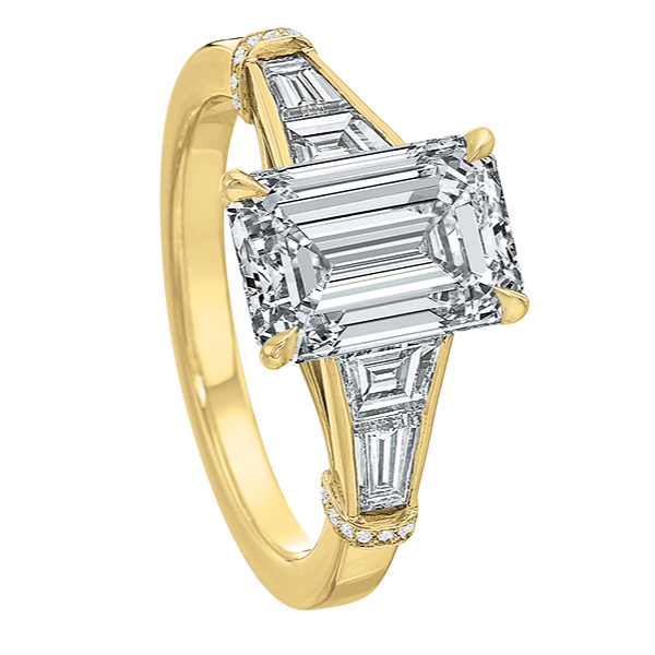 Channel & Prong Set Emerald Cut Diamond Engagement Ring Setting in Yellow Gold