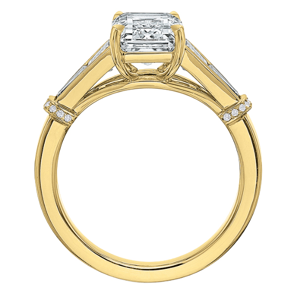 Channel & Prong Set Emerald Cut Diamond Engagement Ring Setting in Yellow Gold
