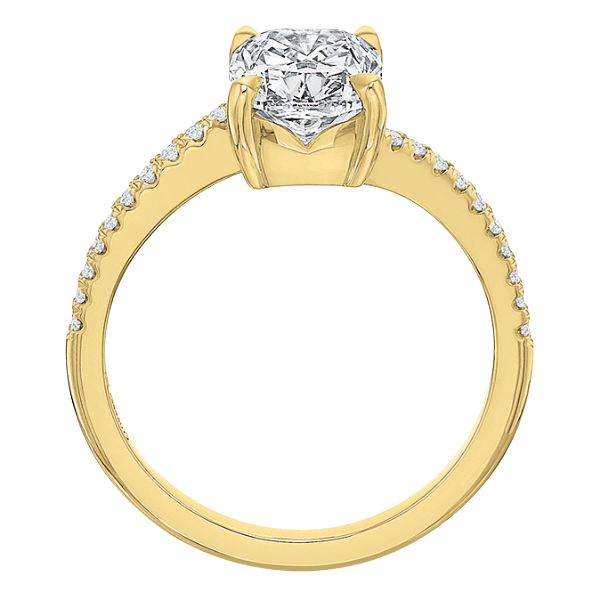 Cushion Cut Diamond & Side Stone Swirl Engagement Ring Setting in Yellow Gold