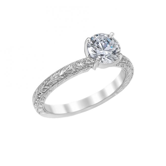 Sarah Engraved Solitaire Engagement Ring Setting in White Gold for .5 ct Stone