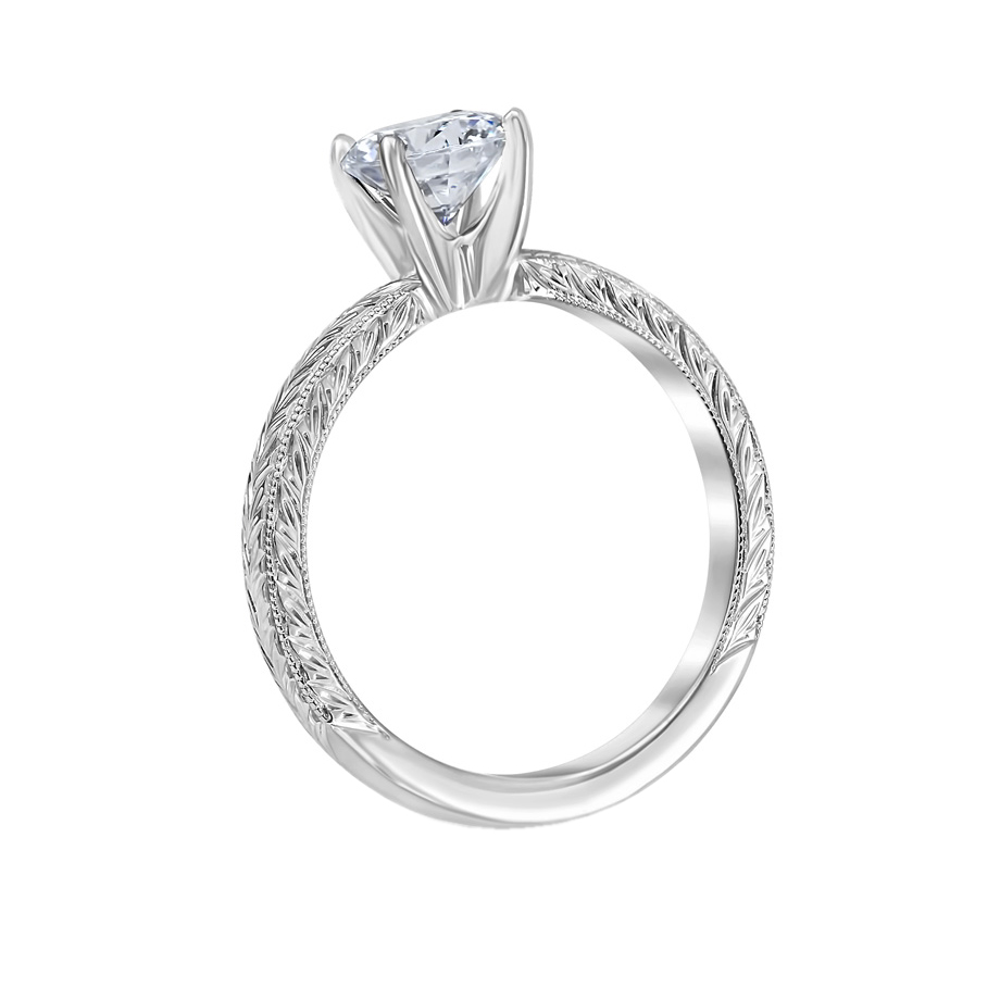 Sarah Engraved Solitaire Engagement Ring Setting in White Gold for .5 ct Stone