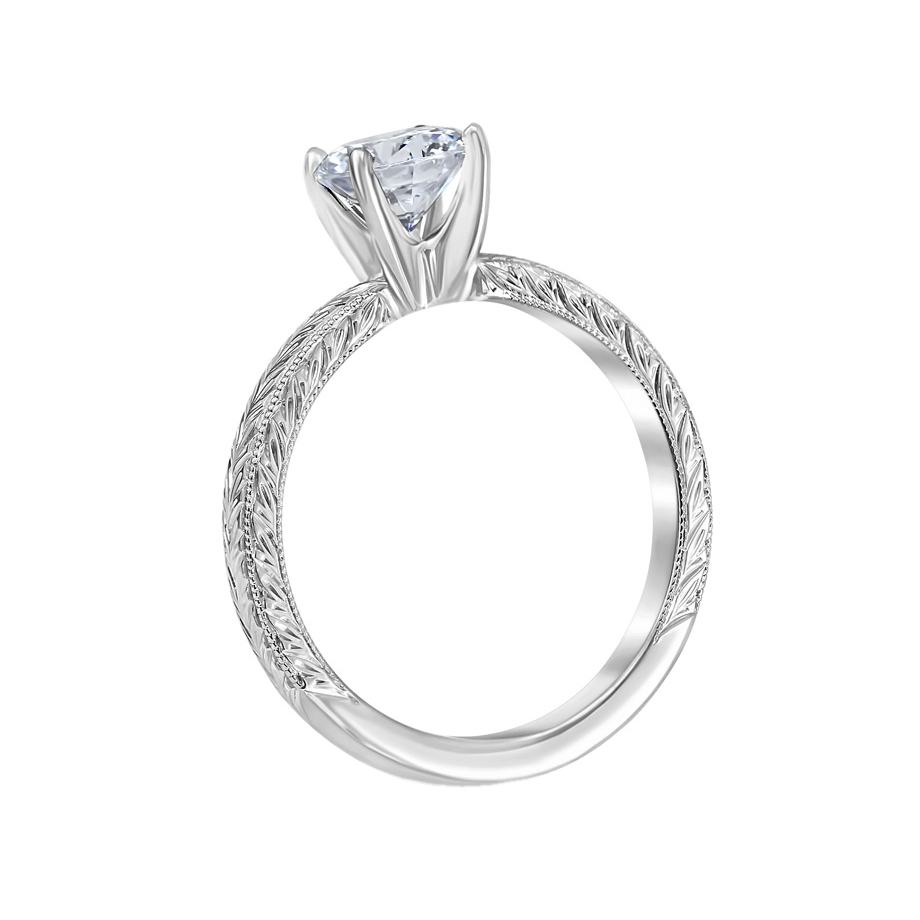 Sarah Engraved Solitaire Engagement Ring Setting in White Gold for .75 ct Stone