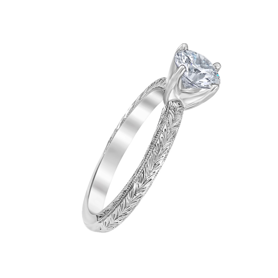 Sarah Engraved Solitaire Engagement Ring Setting in White Gold for 1 ct Stone