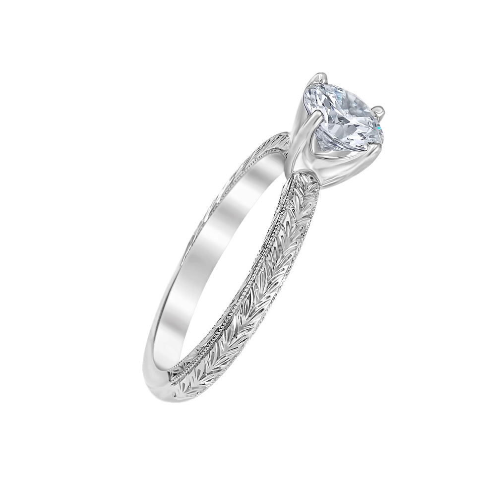 Sarah Engraved Solitaire Engagement Ring Setting in White Gold for 1.25 ct Stone