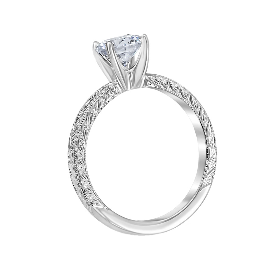 Sarah Engraved Solitaire Engagement Ring Setting in White Gold for 1.25 ct Stone