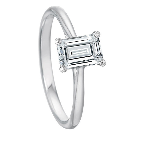 White Gold Solitaire Engagement Ring Setting for Emerald Cut Diamond
