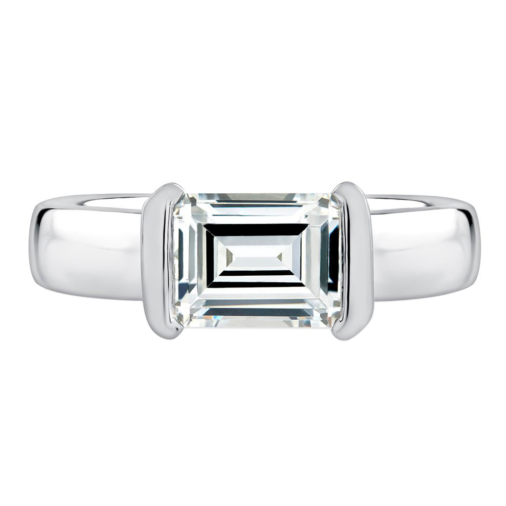 A. Jaffe Emerald Cut Diamond East West Half Bezel Engagement Ring Setting in White Gold