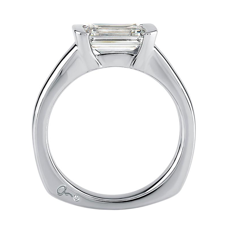 A. Jaffe Emerald Cut Diamond East West Half Bezel Engagement Ring Setting in White Gold