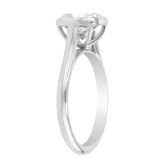 Solitaire Bezel Set Engagement Ring Setting for Cushion Diamond in White Gold