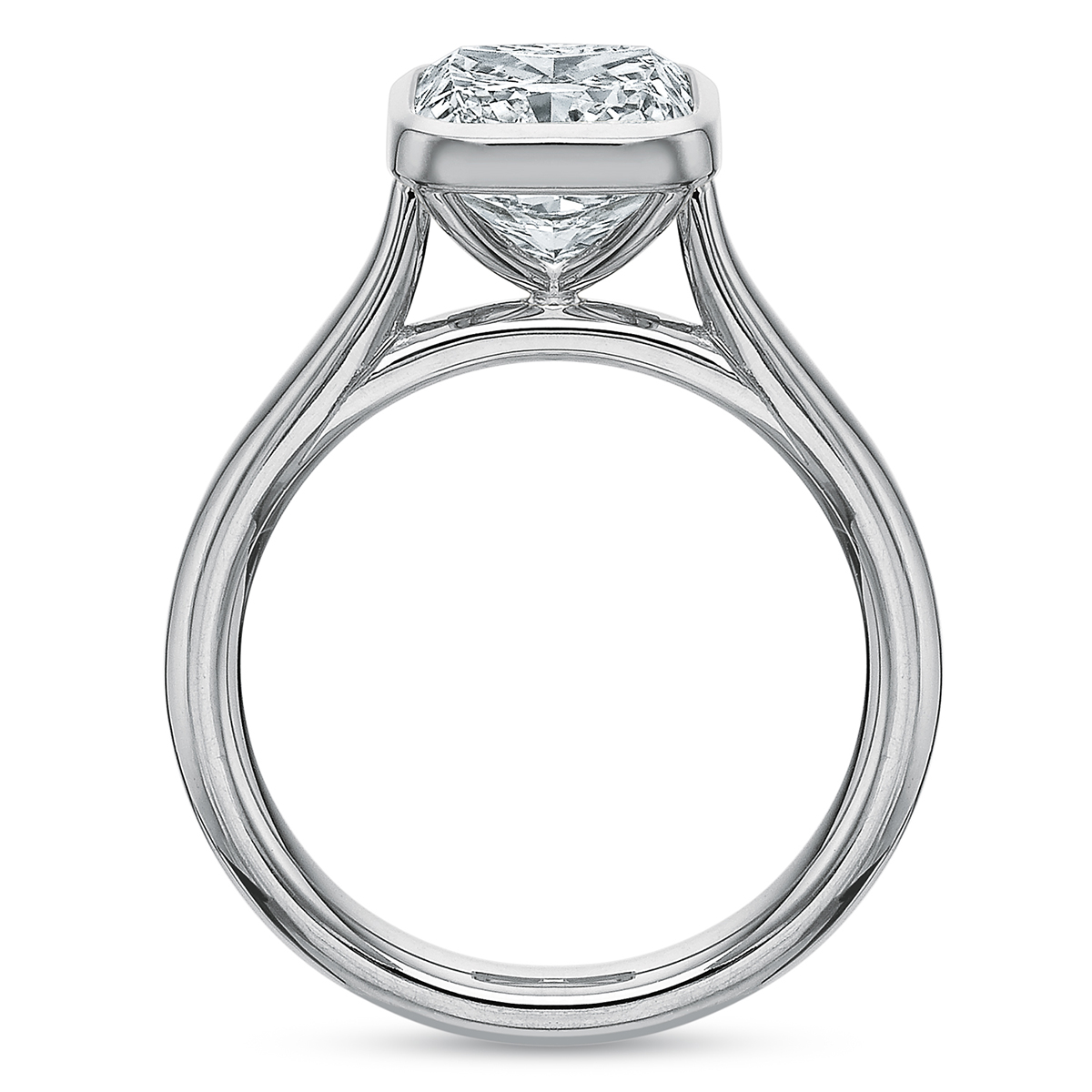 Solitaire Bezel Set Engagement Ring Setting for Cushion Diamond in White Gold