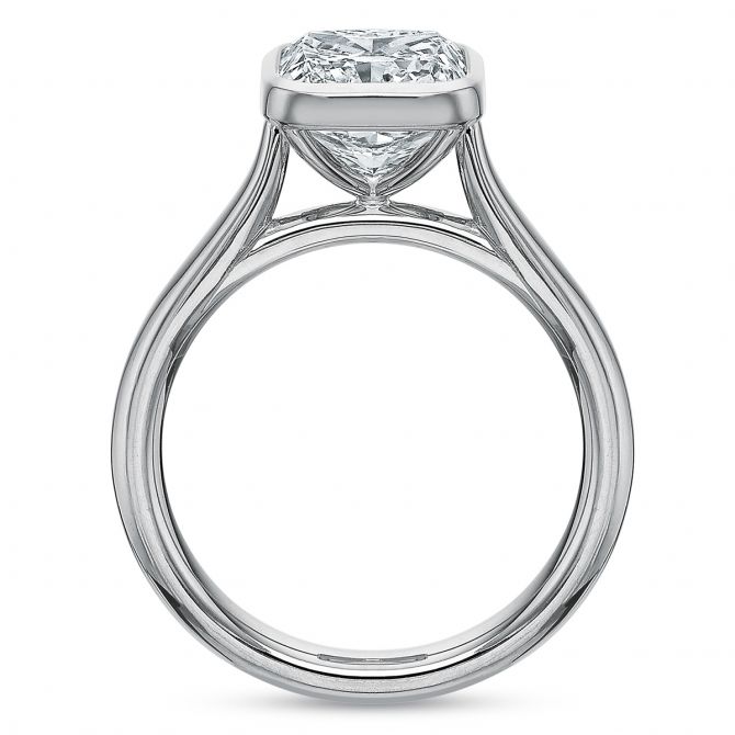 Solitaire Bezel Set Engagement Ring Setting for Cushion Diamond in White Gold