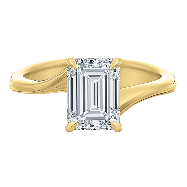 Emerald Cut Solitaire Diamond Swirl Band Engagement Ring Setting in Yellow Gold