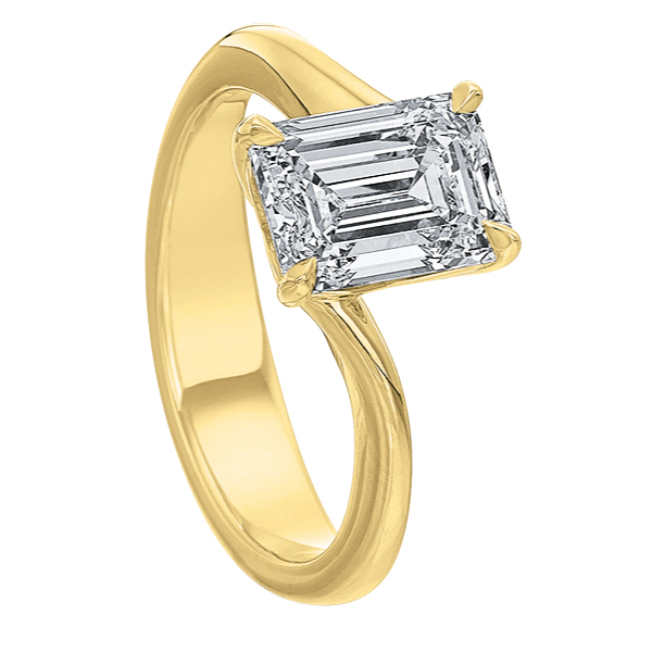 Emerald Cut Solitaire Diamond Swirl Band Engagement Ring Setting in Yellow Gold