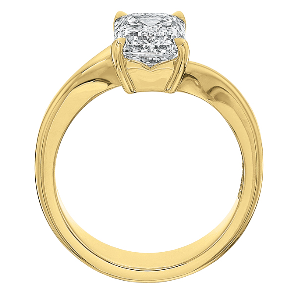 Emerald Cut Solitaire Diamond Swirl Band Engagement Ring Setting in Yellow Gold