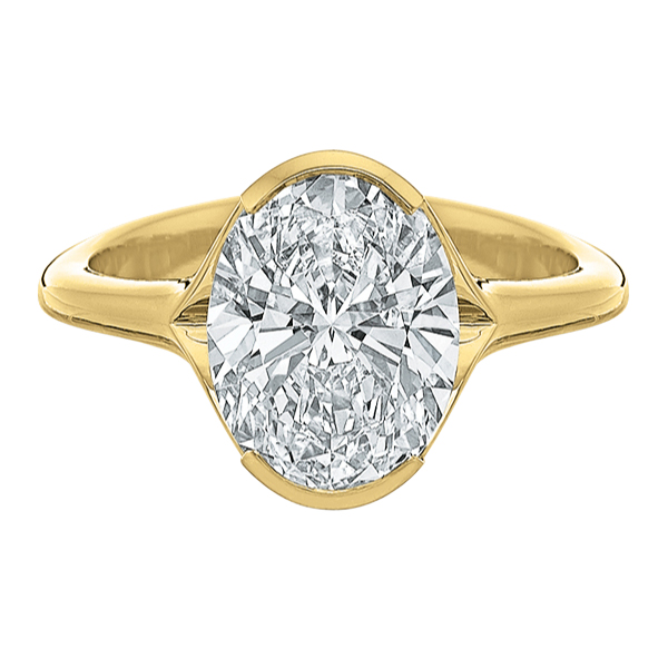 Oval Diamond Half Bezel Engagement Ring Setting in Yelow Gold