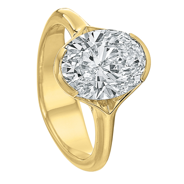 Oval Diamond Half Bezel Engagement Ring Setting in Yelow Gold